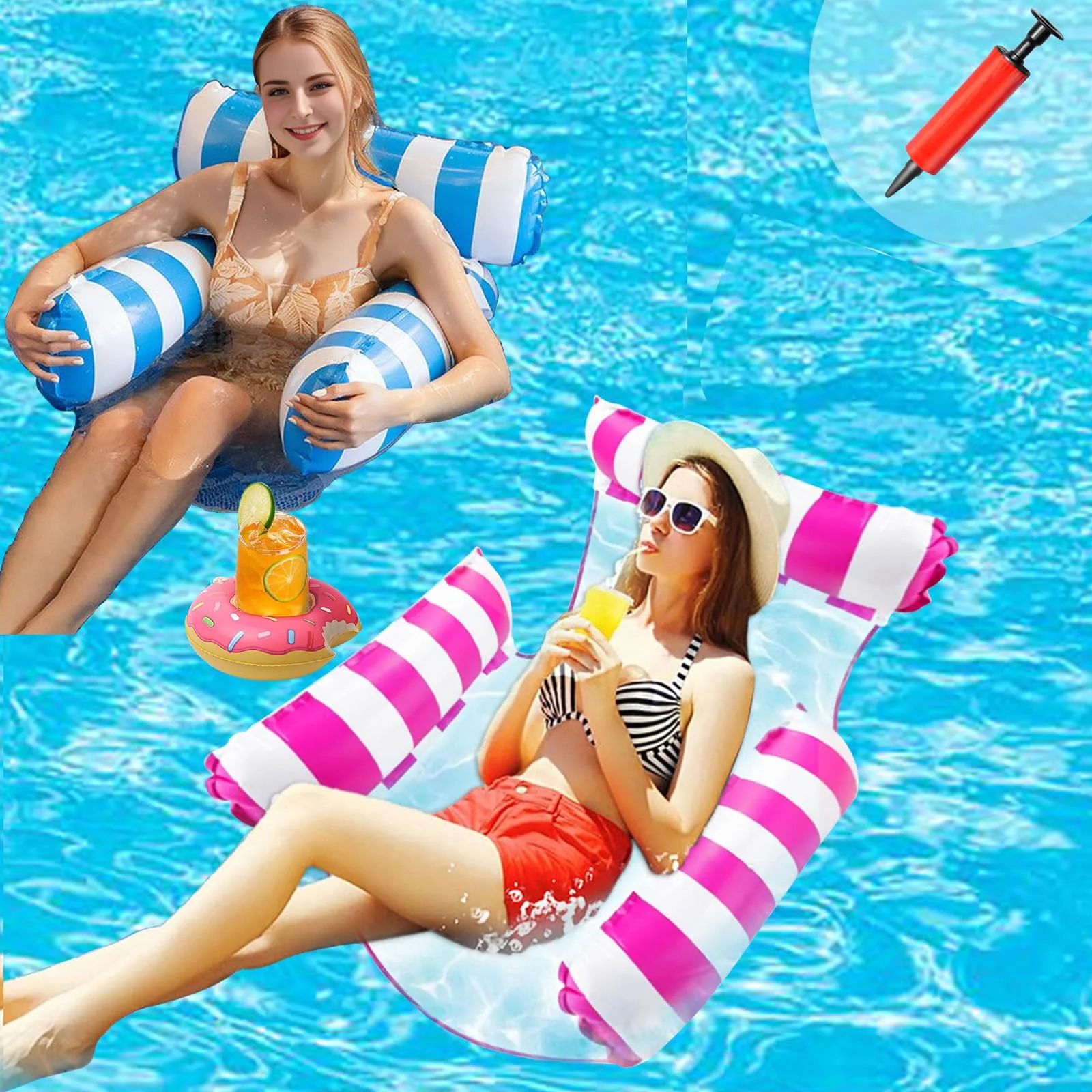 Vízihammak BFYGDP 105×120 cm 2 db pumpával kék/sárga