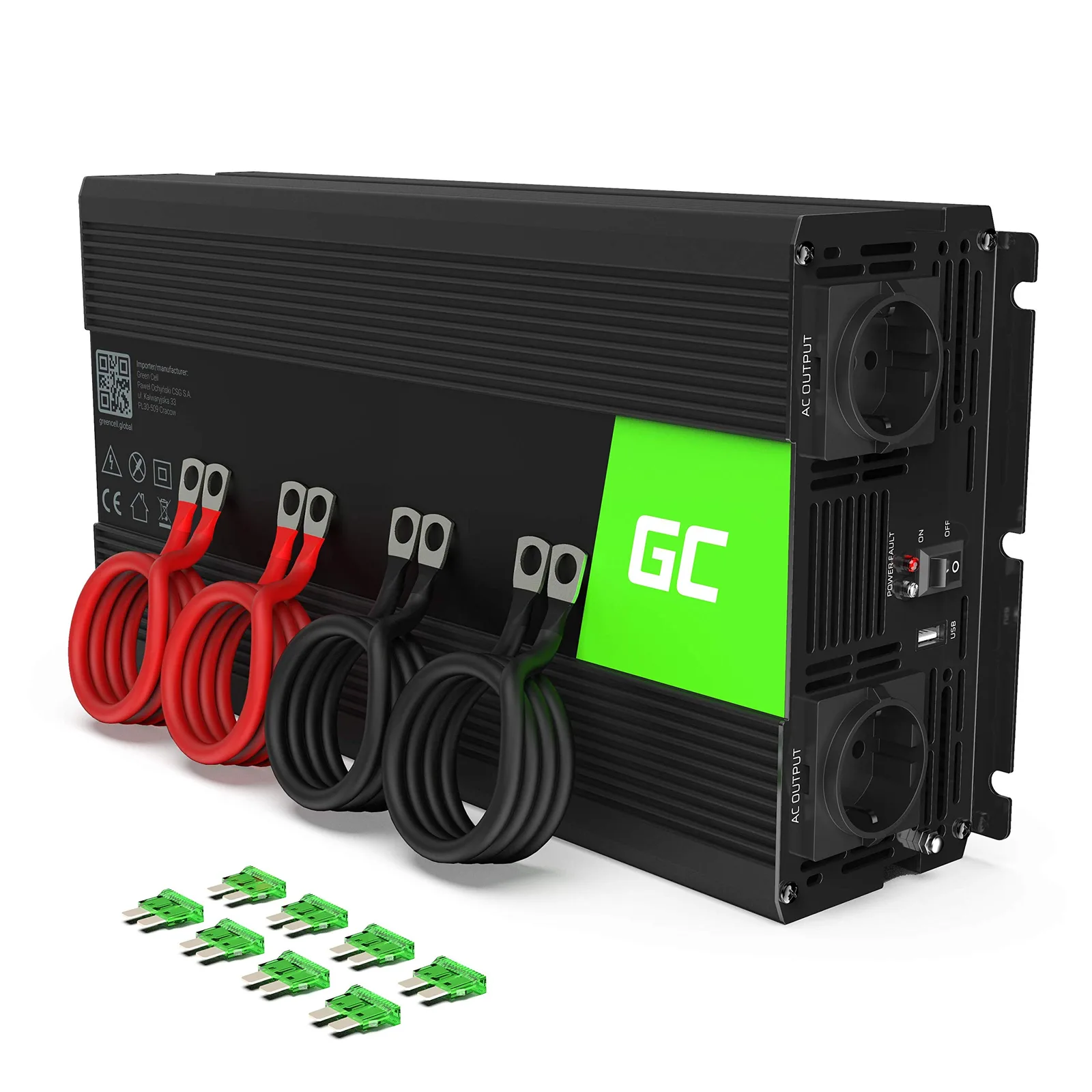 Green Cell PRO 12V–230V inverter 3000W módosított szinuszos