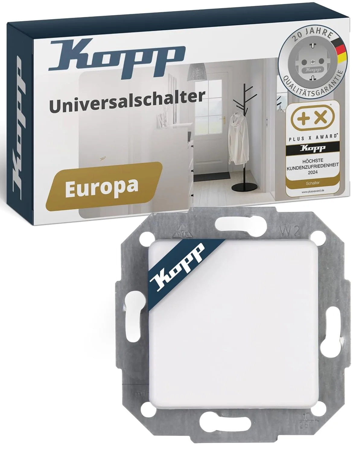Beépíthető univerzális kapcsoló Kopp Europe 10 AX 250 V – fehér