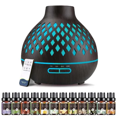 Aromadifúzor Aeshory 550 ml fekete + 12×5 ml illóolajok