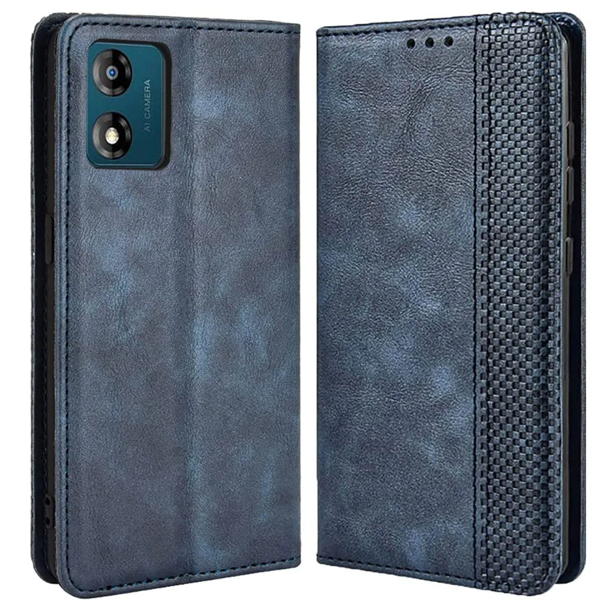 Kék pénztárca-stílusú tokk a Motorola Moto E13-höz
