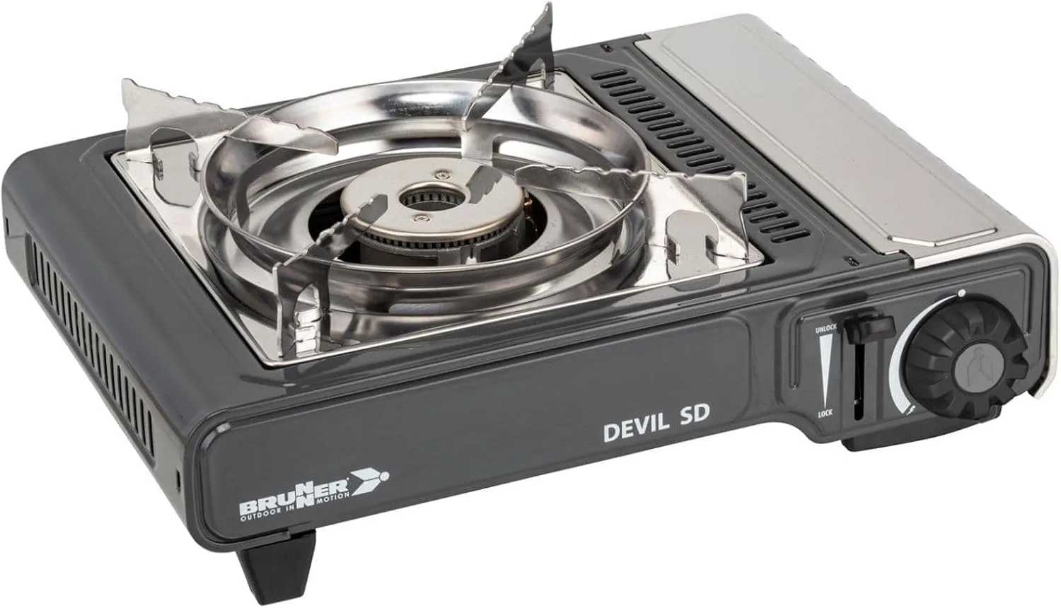 Brunner 0708043N patronos gázfőző 2,2 kW, 30 mbar, piezo gyújtású, rozsdamentes acél, tok