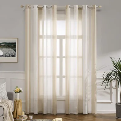 Voálfüggöny MIULEE 140×235 cm, 2 db, bézs-fehér szemekkel