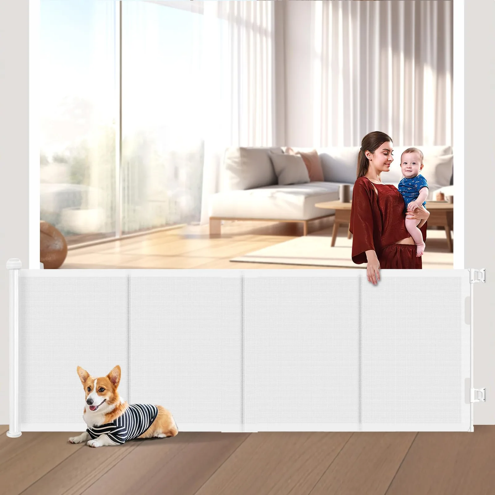 Elhúzható gyerekbiztonsági korlát 500 × 86 cm fehér