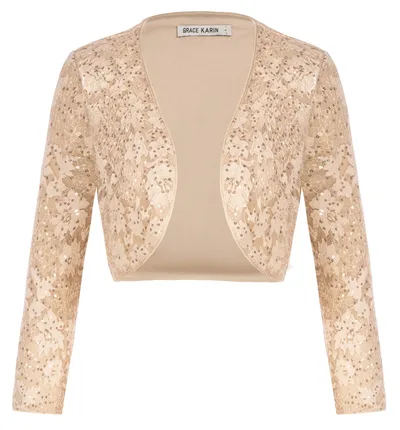 Női flitteres bolero GRACE KARIN barack színű XL 3/4-ujjú