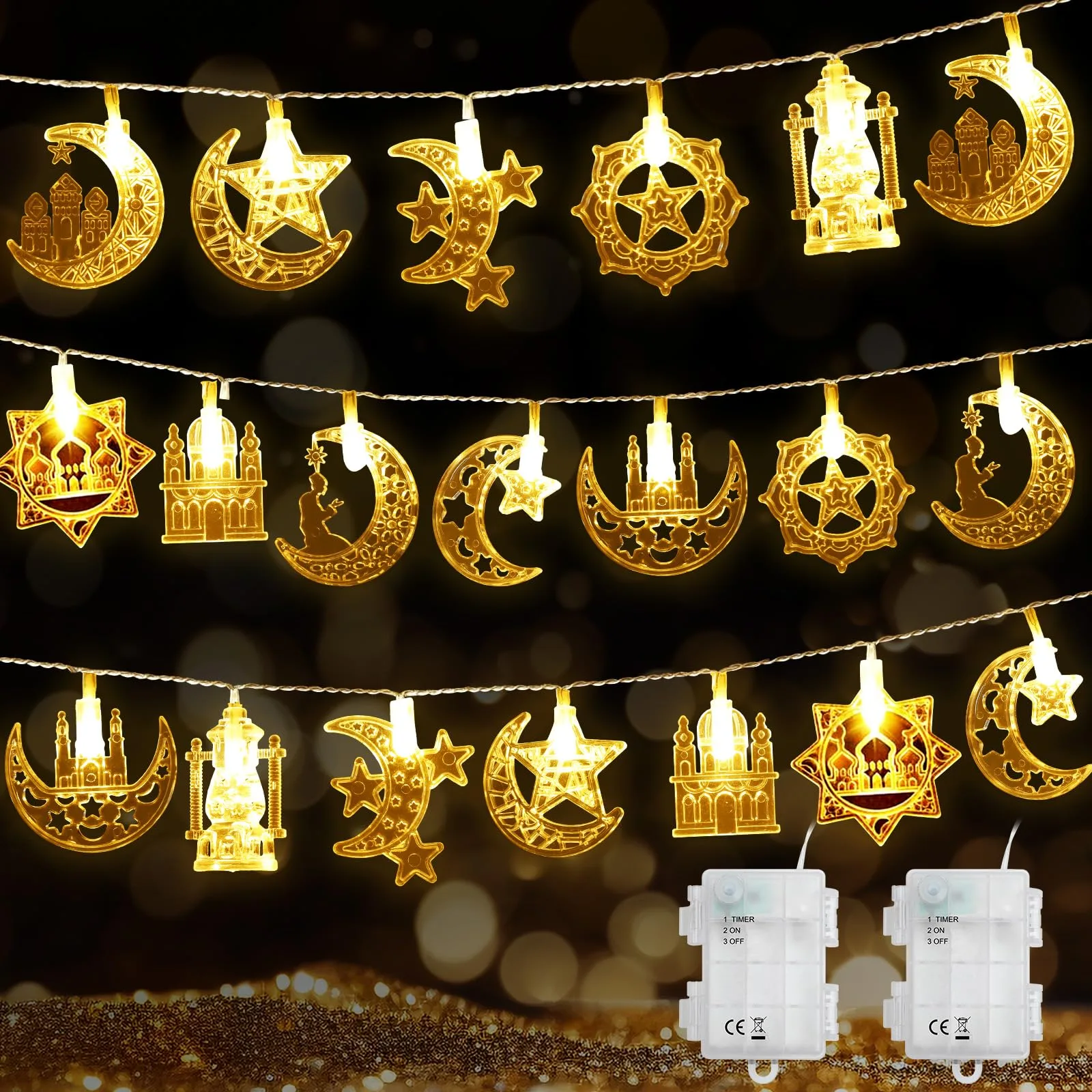 Ramadán LED fényfüzérek 6,4 m, 40 LED, 2 db