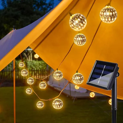 Napelemes fényfüzér Weiongppy 5 m, 20 LED, ezüst gömbök