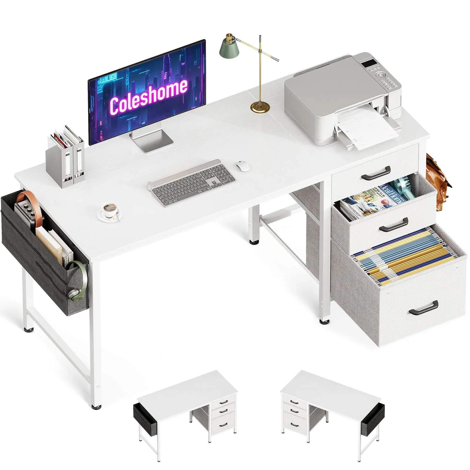 Coleshome íróasztal 3 fiókos 120 × 48 cm fehér