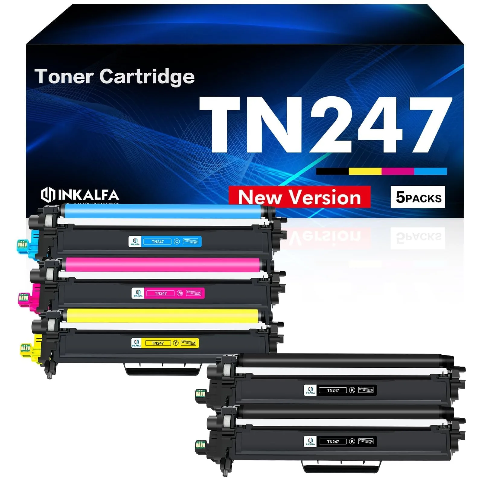 Kompatibilis inkalfa TN243/TN247 tonerek, 5 db, 2× fekete és CMY