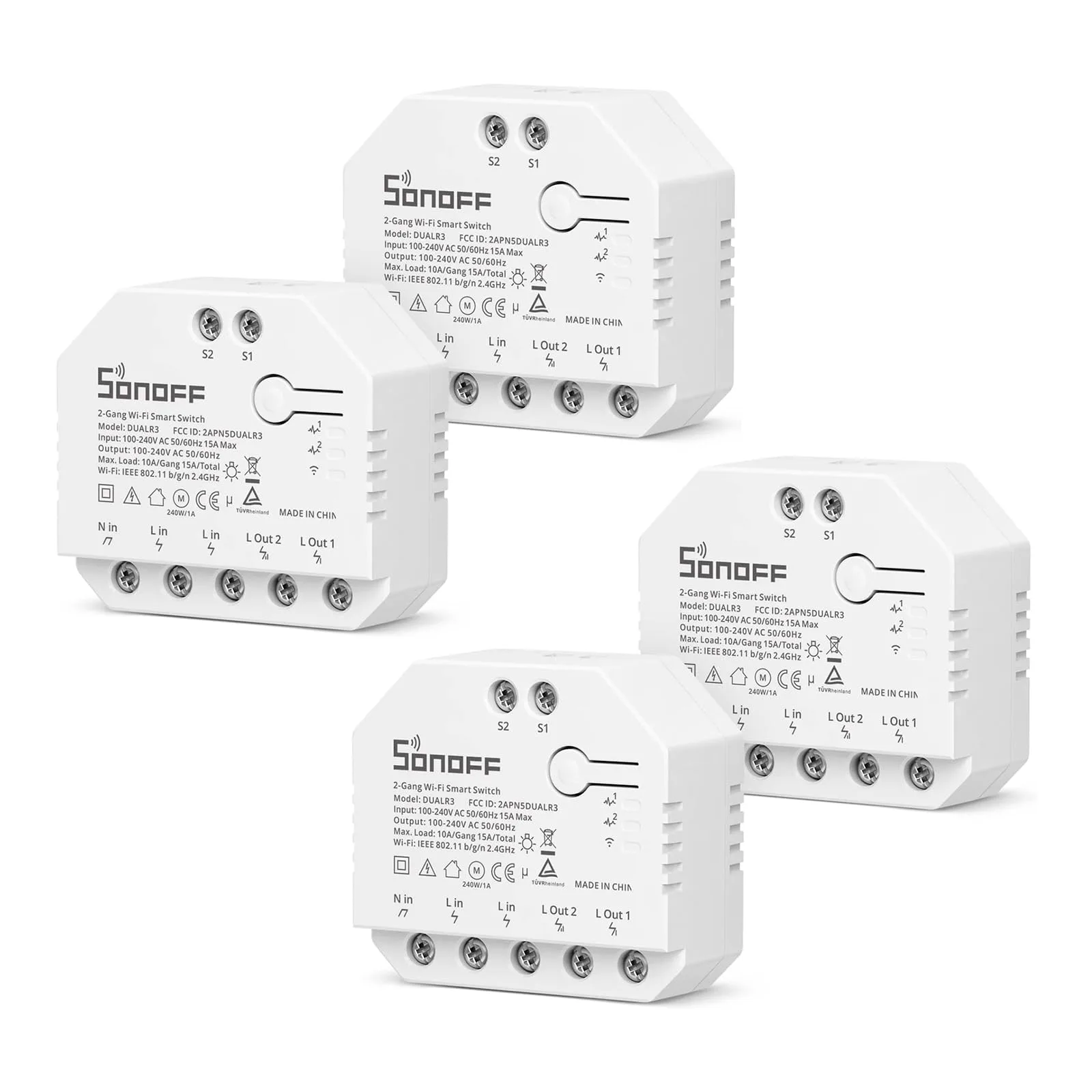 SONOFF DUAL R3 WiFi kapcsoló 2CS csatornás, 4 db