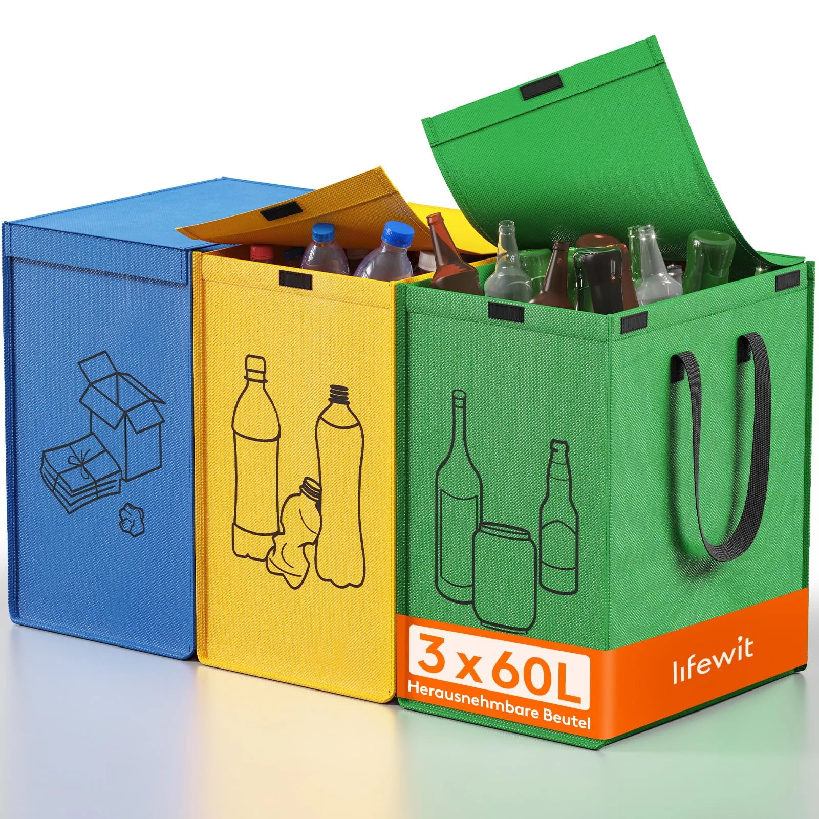 Lifewit szelektív hulladékgyűjtő rendszer 3×75 l, összesen 225 l, fedél nélkül