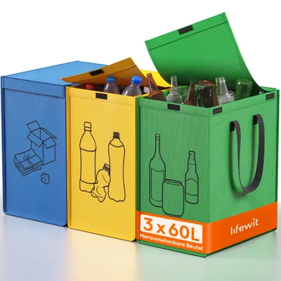 Lifewit szelektív hulladékgyűjtő rendszer 3×75 l, összesen 225 l, fedél nélkül