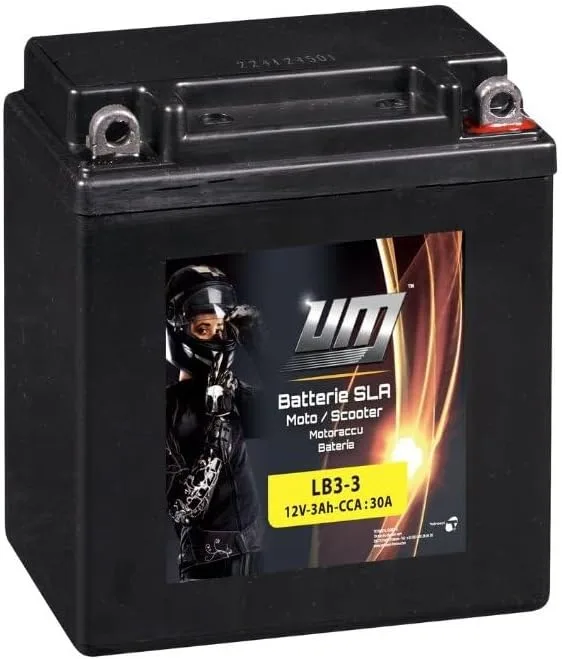 Karbantartásmentes AGM motorkerékpár-akkumulátor UM LB3-3 12 V 3 Ah 98×56×110 mm