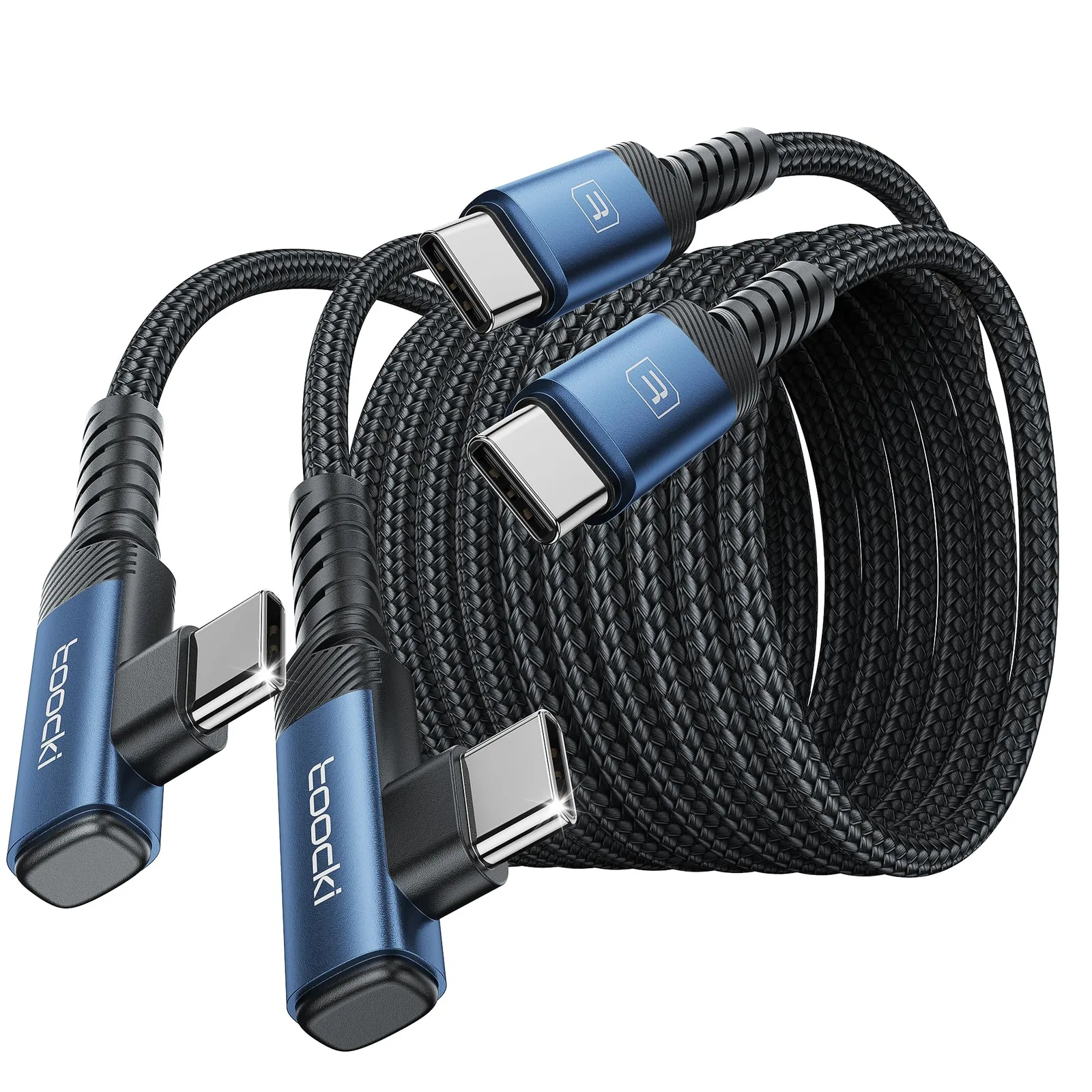 Derékszögű USB-C–USB-C kábel, 60 W, 3 m, 2 db, kék