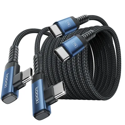 Derékszögű USB-C–USB-C kábel, 60 W, 3 m, 2 db, kék toocki