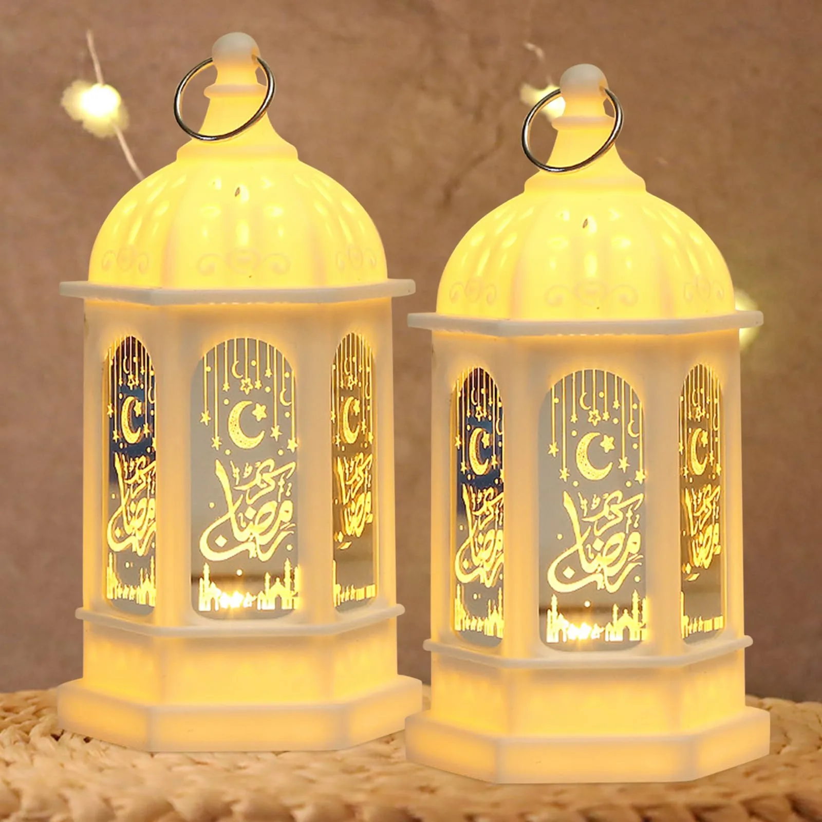 Ramadán LED lámpások holdal és csillagokkal, 17 cm, 2 db