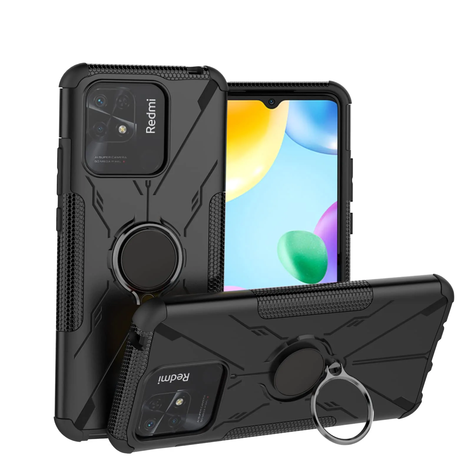 JRTAL tok gyűrűvel a Xiaomi Redmi 10C-hez, fekete