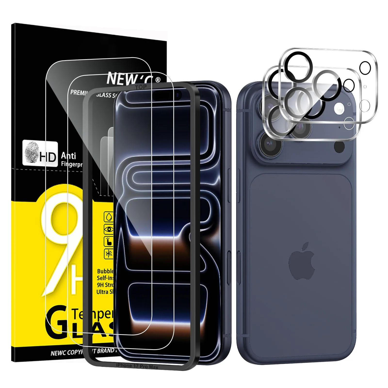 NEW'C kijelző- és kameravédő üvegek iPhone 17 Pro Maxhoz 2+2 darab