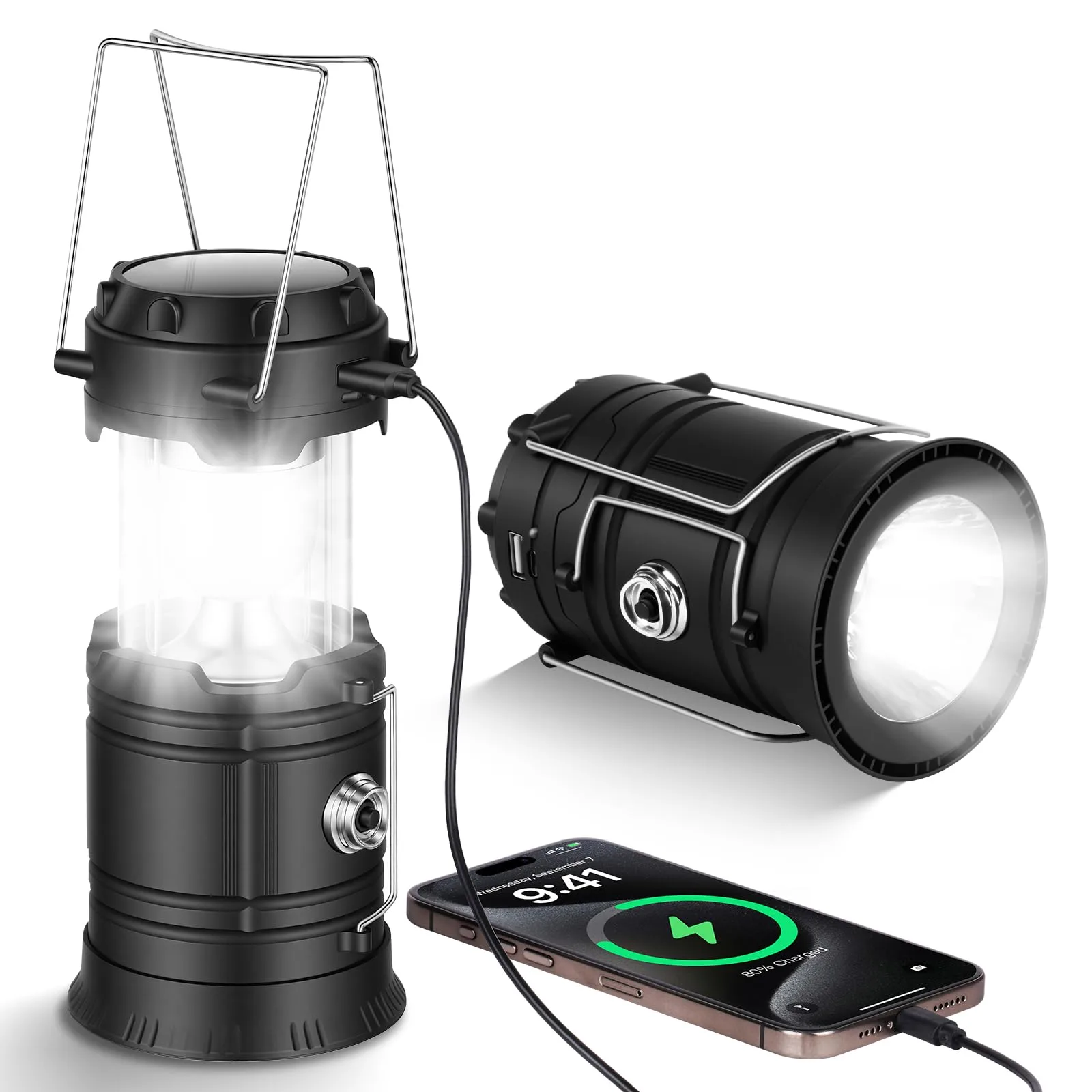 Napelemes kemping LED lámpa HOTUT 5363940 USB töltéssel