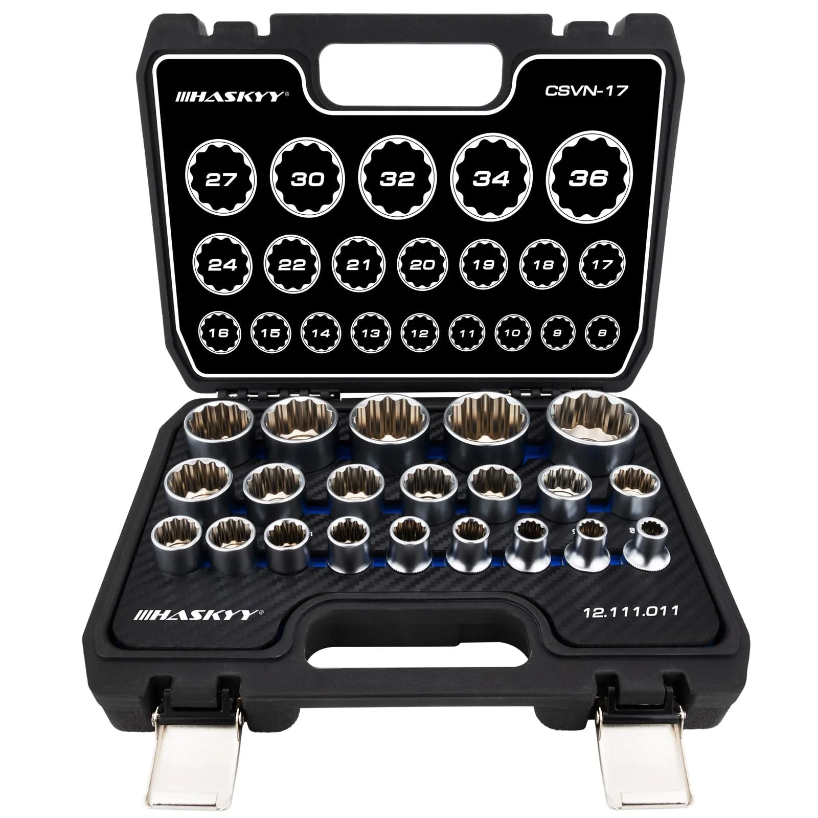 HASKYY 1/2″ 8–36 mm-es többszögű dugókulcs-fejek készlete, 21 darabos, tartóval