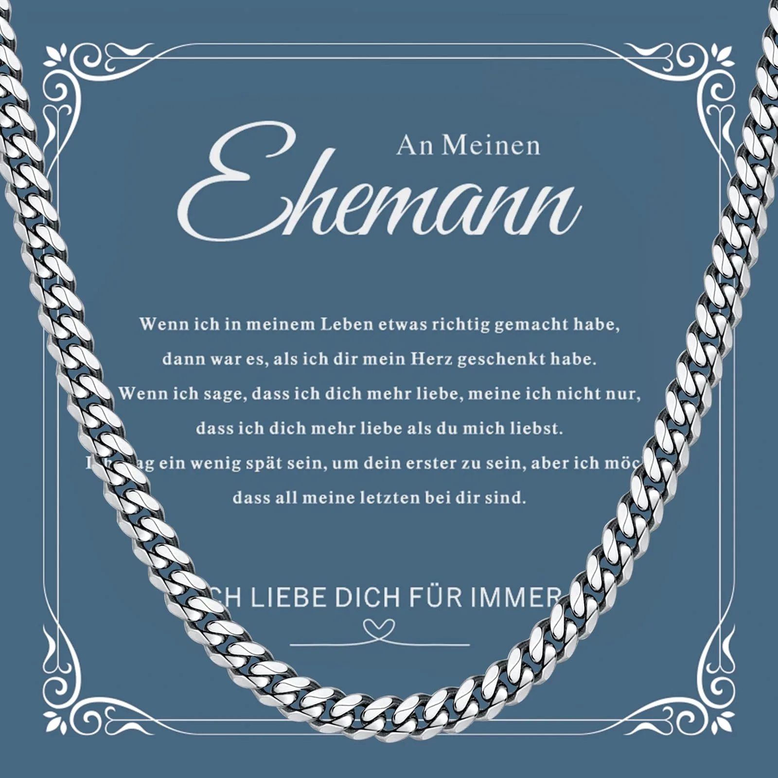 Férfi páncélacél lánc Aretas, 6 mm, 50 cm, ezüst színű, férjnek