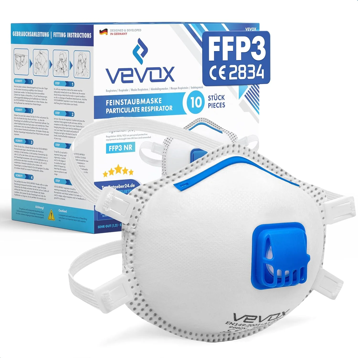 VEVOX FFP3 szűrőmaszk ventillummal, 10 db