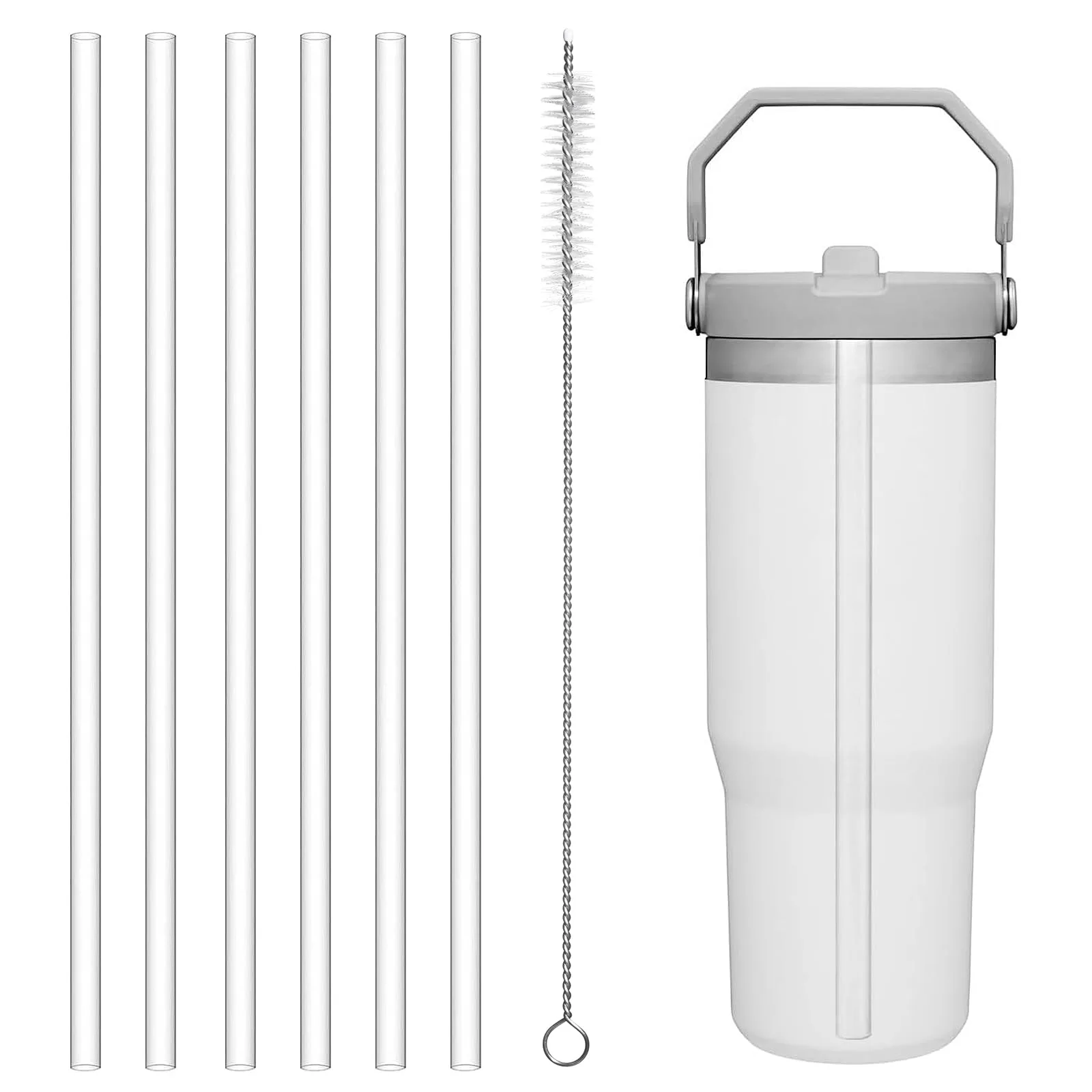 Yuecda csere szívószálak Stanley IceFlow 30 oz-hoz, 6 db kefével