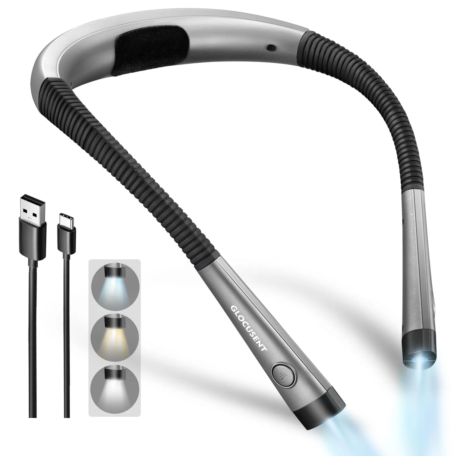 LED olvasólámpa nyakban Glocusent USB-C szürke