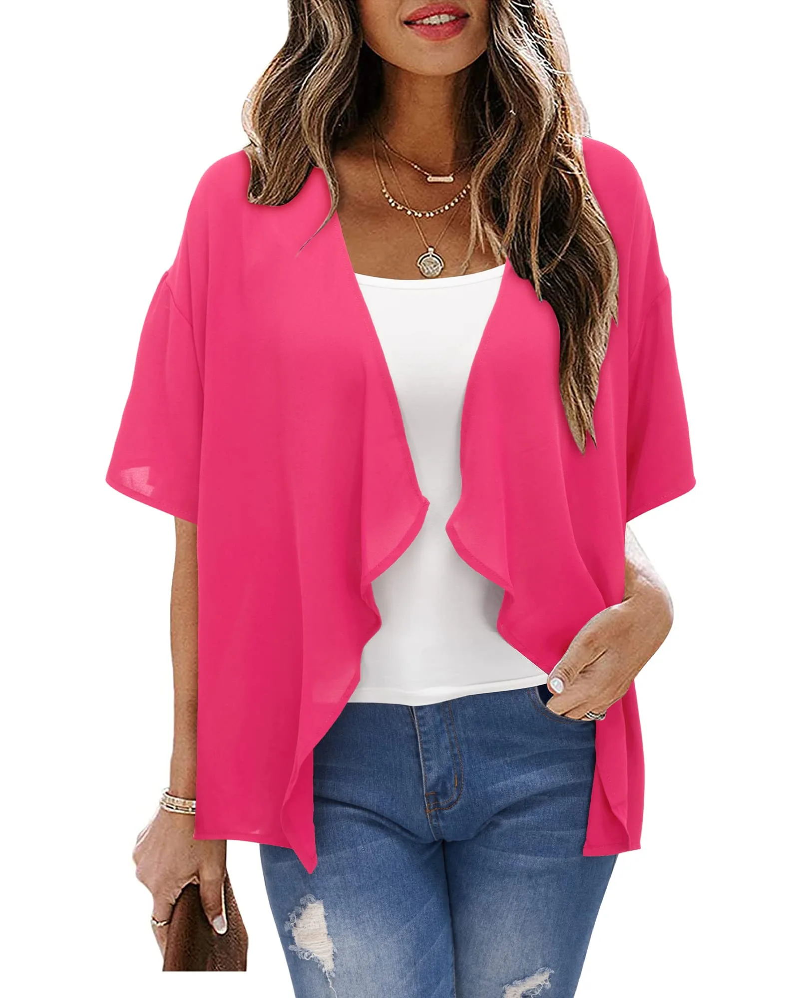 Női chiffon bolero STYLEWORD SW401 rózsaszín XL rövid ujjú