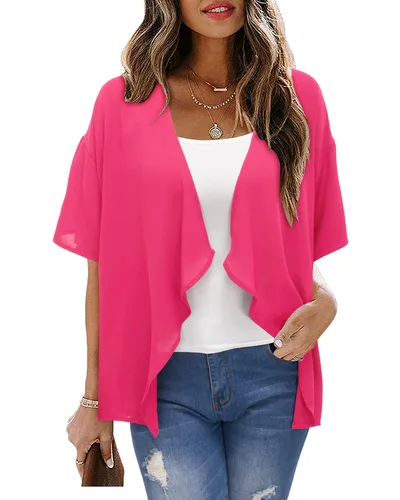 Női chiffon bolero STYLEWORD SW401 rózsaszín XL rövid ujjú
