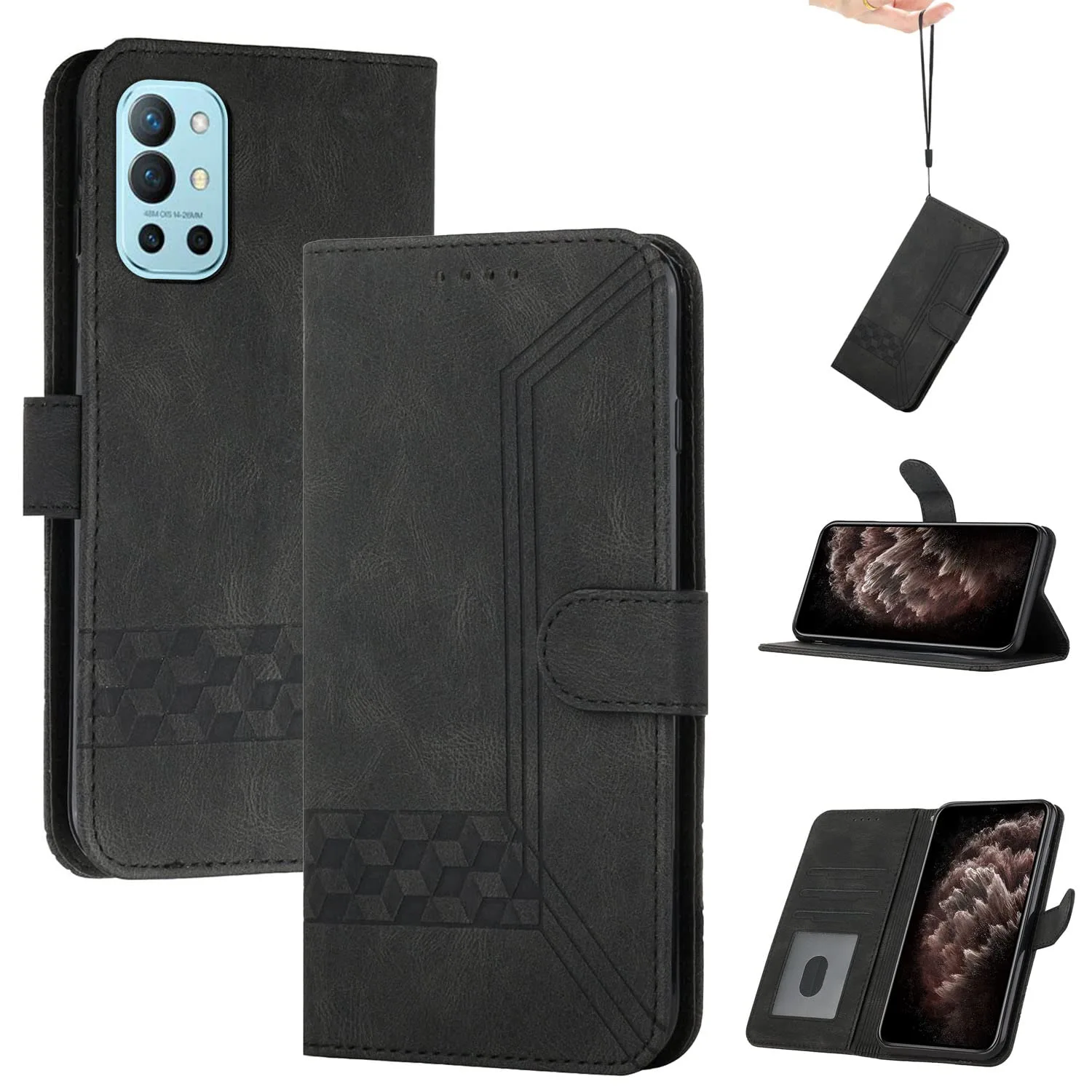 Fekete pénztárca tok OnePlus 9R 5G-hez