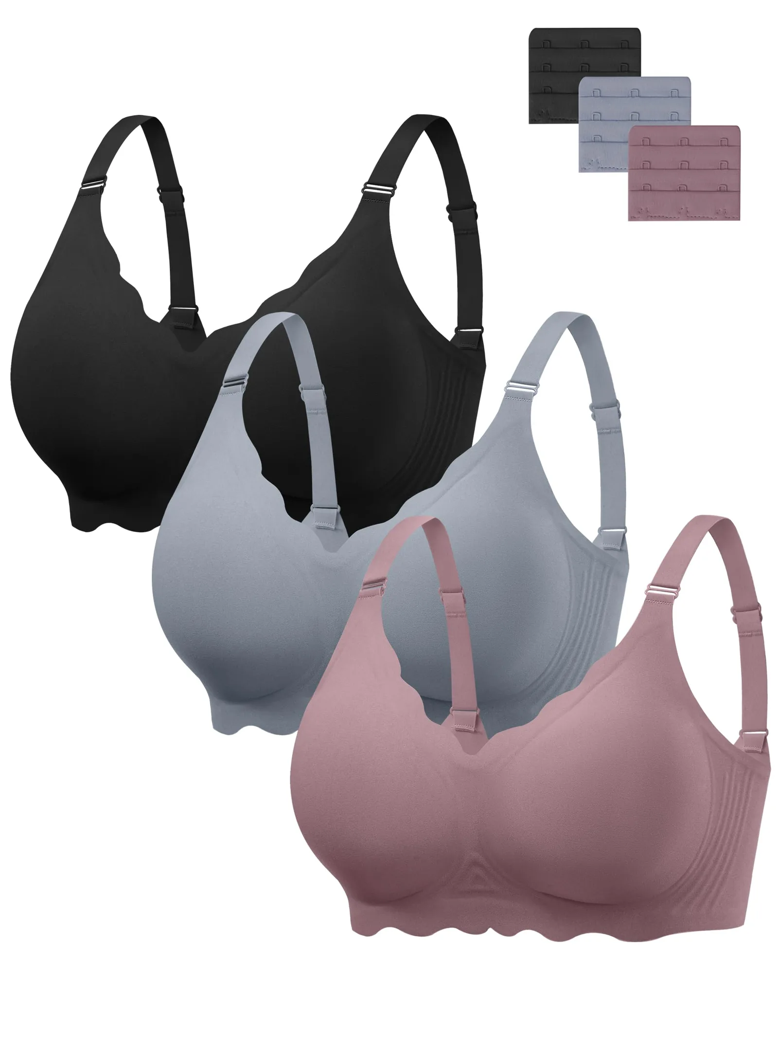 HBselect csont nélküli melltartók 3 db 3XL fekete / sötétkék‑piros / kék