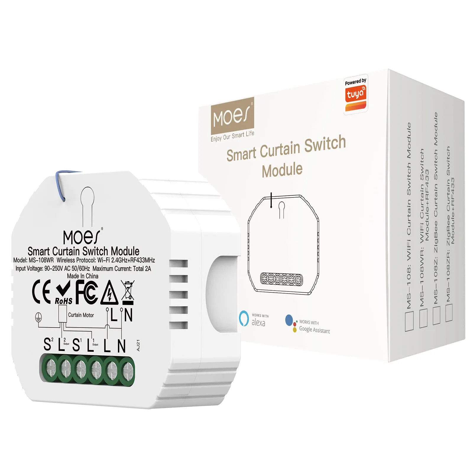 MOES MS-108WR WiFi RF433 modul a rolók/redőnyök vezérléséhez