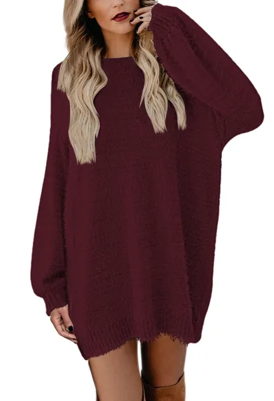 Női bolyhos pulóver-stílusú mini ruha rubin színű XL Pink Queen