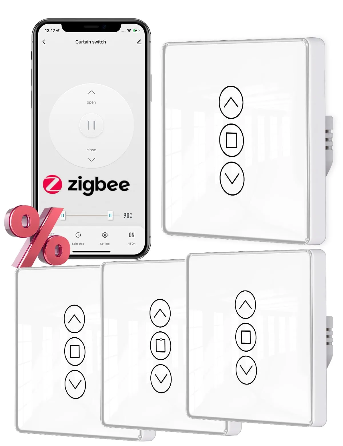 MOES ZigBee 2.5D Okos redőnykapcsoló, 4 db
