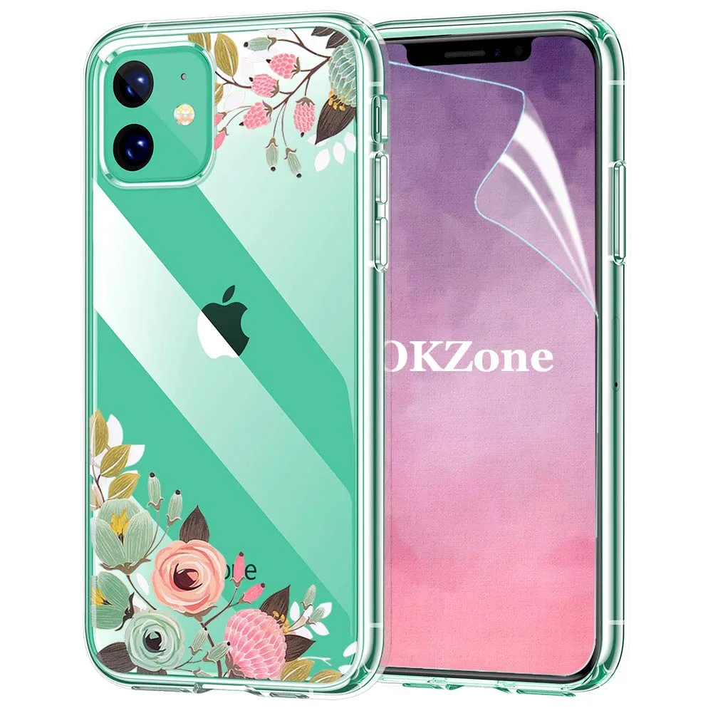 Rózsaszín virágos tok üveggel iPhone 11 6,1″